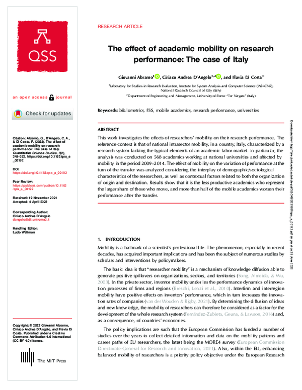 (PDF) The effect of academic mobility on research performance: The case ...