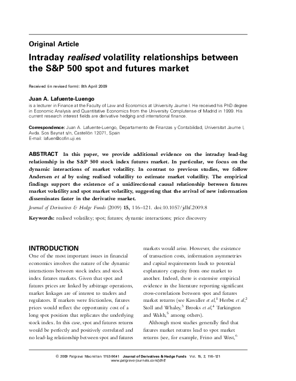 (PDF) Intraday realised volatility relationships between the S&P 500 ...