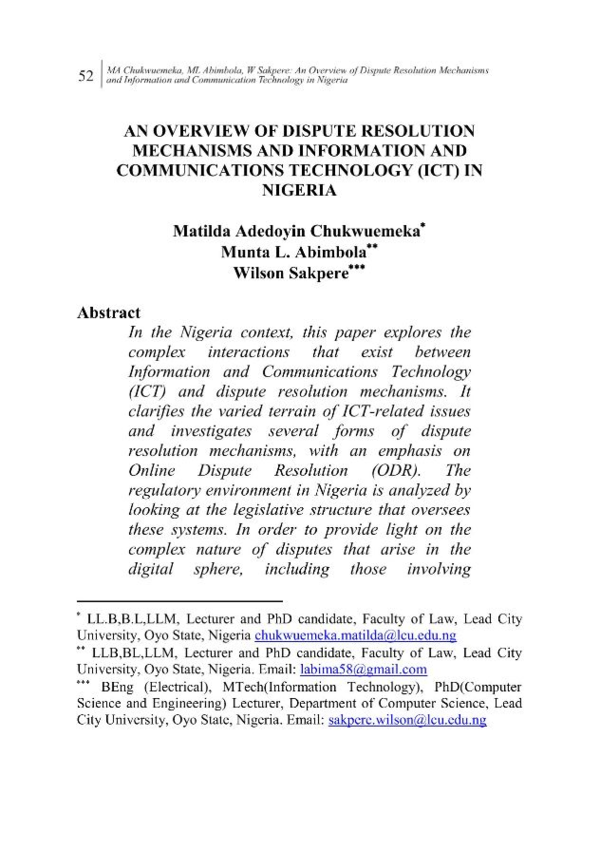 (PDF) AN OVERVIEW OF DISPUTE RESOLUTION MECHANISMS AND INFORMATION AND ...