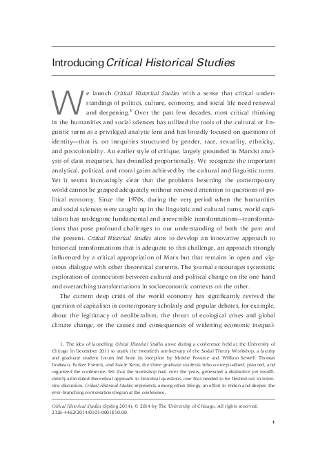 (PDF) Introducing Critical Historical Studies