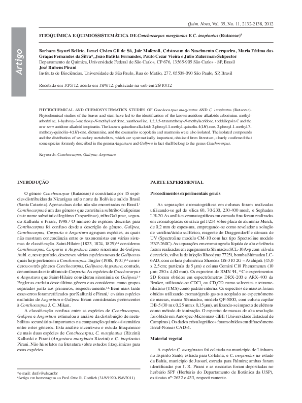 (PDF) Fitoquímica e quimiossistemática de Conchocarpus marginatus e C ...
