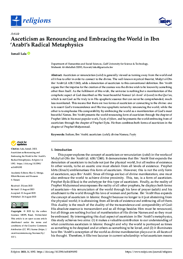 (PDF) Asceticism as Renouncing and Embracing the World in Ibn 'Arabī's ...