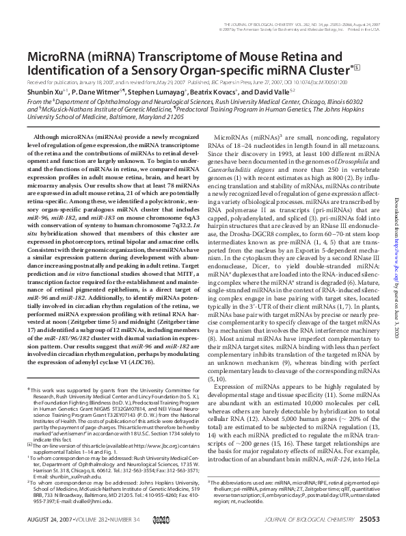 (PDF) MicroRNA (miRNA) Transcriptome of Mouse Retina and Identification ...