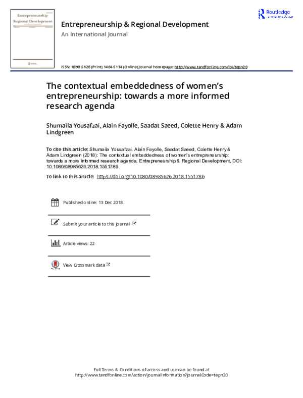(PDF) The contextual embeddedness of women’s entrepreneurship: towards ...