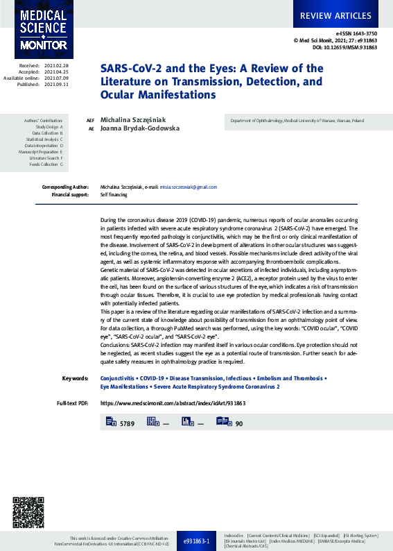 (PDF) SARS-CoV-2 and the Eyes: A Review of the Literature on ...