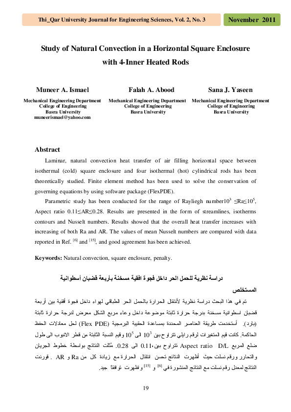 (PDF) Study of Natural Convection in a Horizontal Square Enclosure with ...