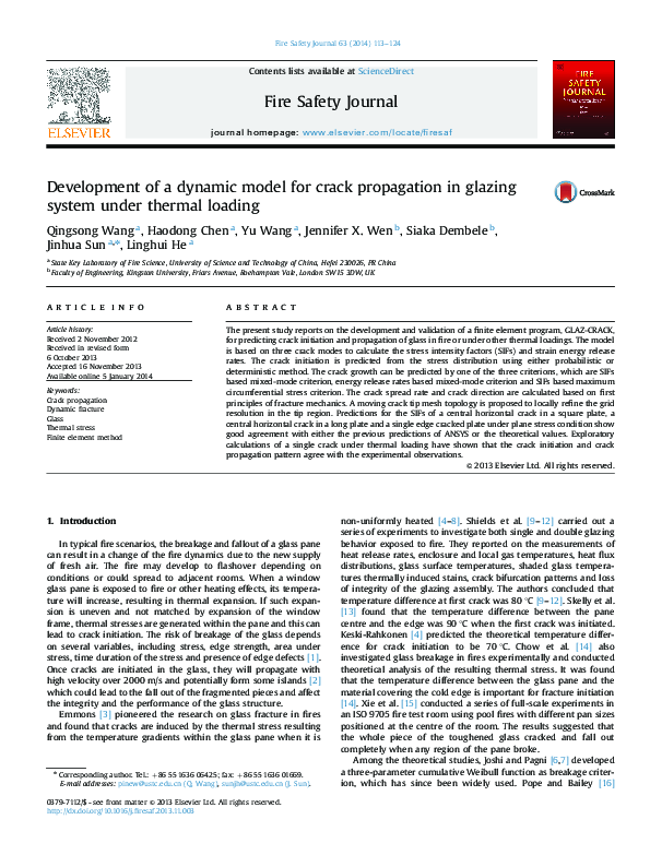 (PDF) Development of a dynamic model for crack propagation in glazing ...