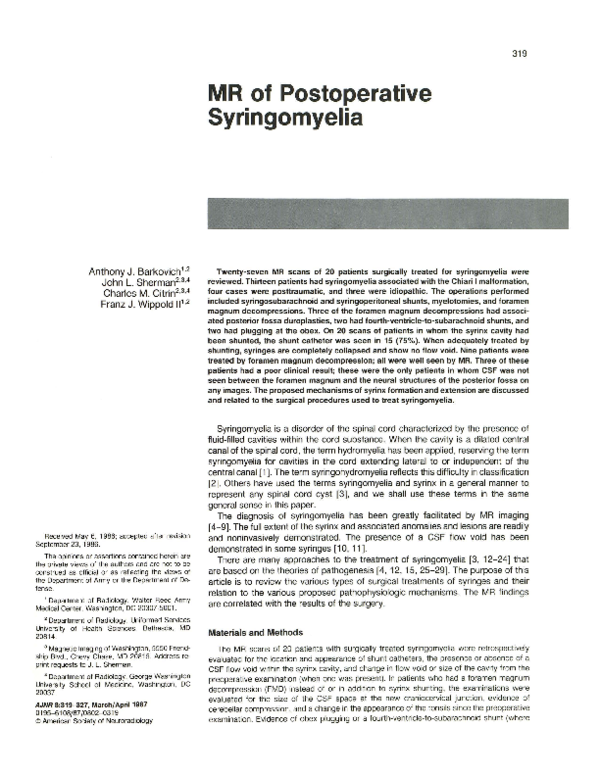 (PDF) MR of postoperative syringomyelia
