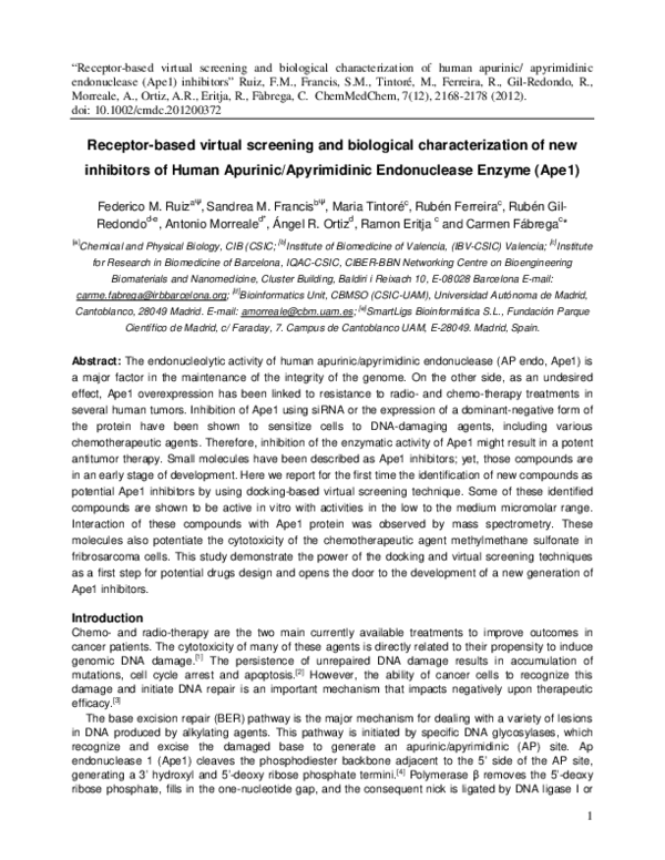(PDF) Receptor‐Based Virtual Screening and Biological Characterization ...
