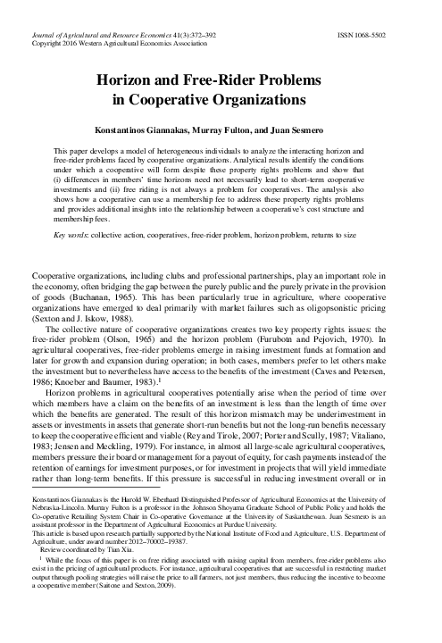 (PDF) Horizon and Free-Rider Problems in Cooperative Organizations