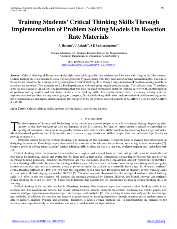 (PDF) Training Students Critical Thinking Skills Through Implementation ...