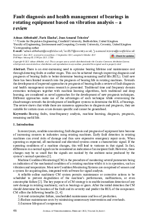 (PDF) Fault diagnosis and health management of bearings in rotating ...