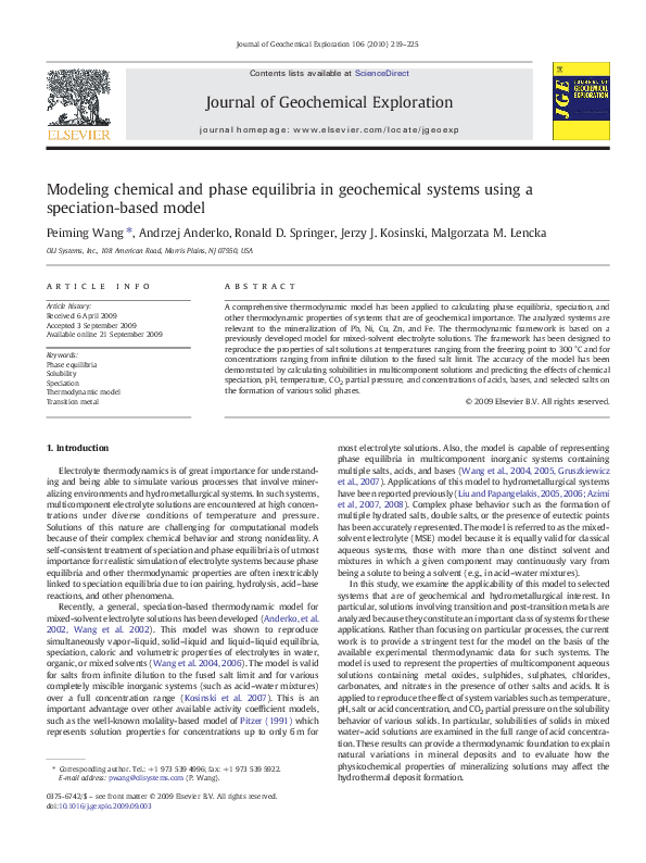 (PDF) Modeling chemical and phase equilibria in geochemical systems ...