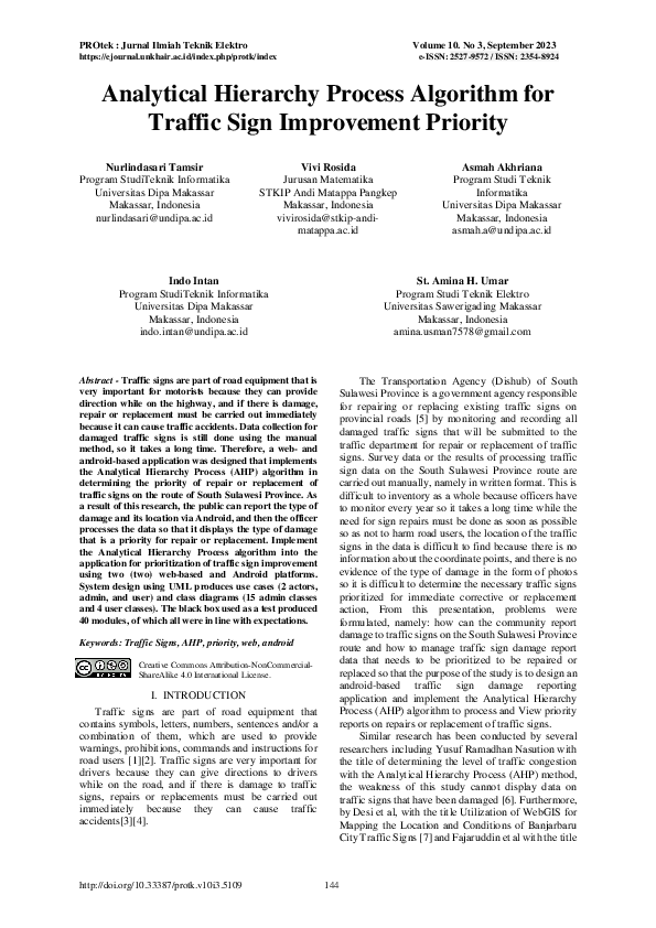 (PDF) Analytical Hierarchy Process Algorithm for Traffic Sign ...