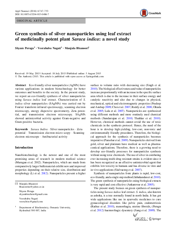 (PDF) Green synthesis of silver nanoparticles using leaf extract of ...