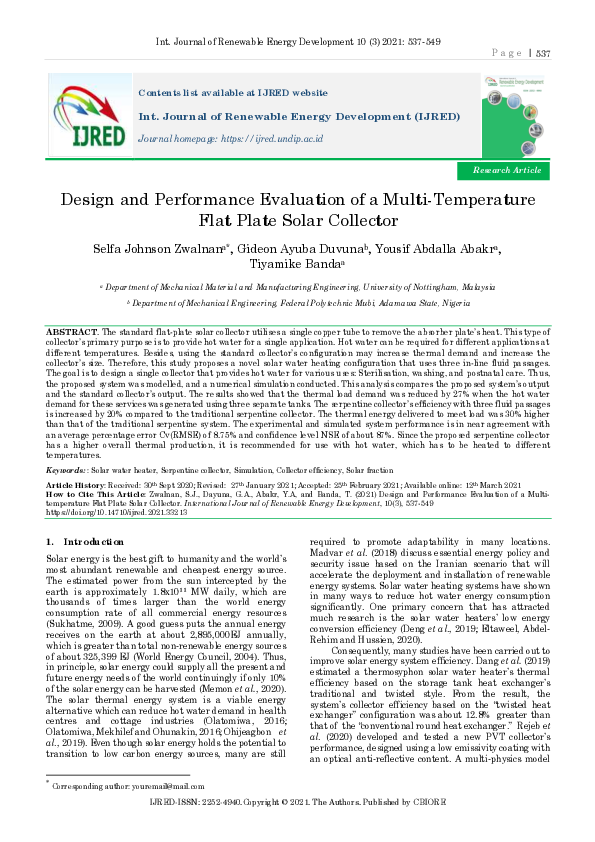 (PDF) Design and Performance Evaluation of a Multi-Temperature Flat ...