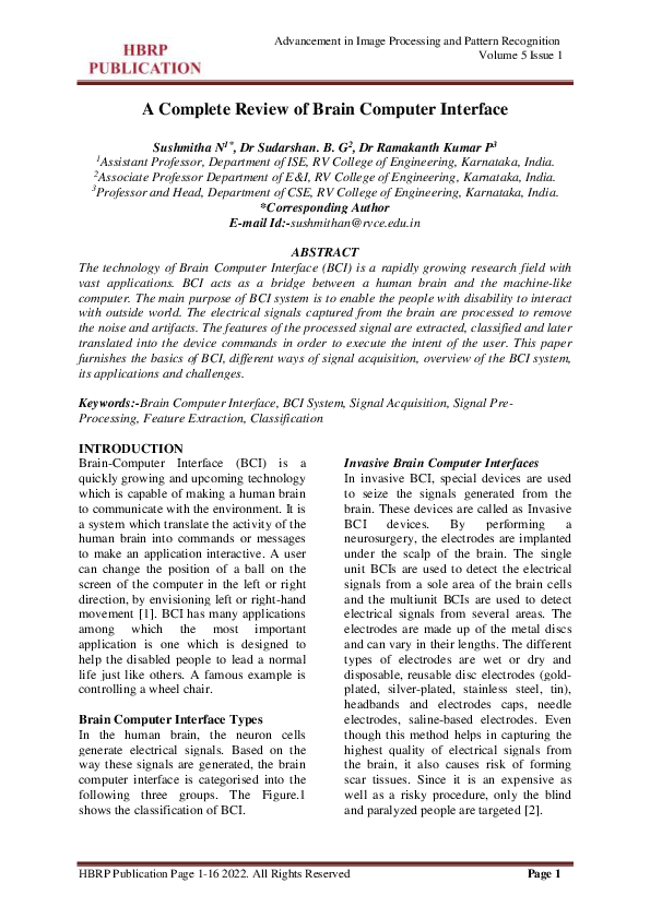 (PDF) A Complete Review of Brain Computer Interface