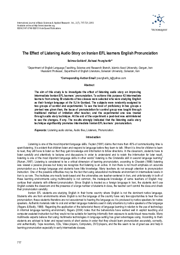 (PDF) The Effect of listening Audio Story on Iranian EFL learners ...