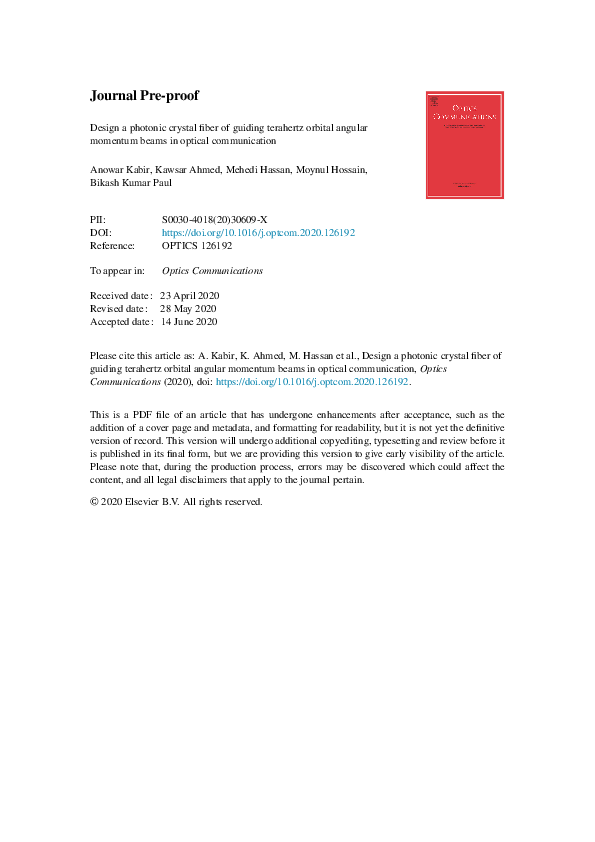 (PDF) Design a photonic crystal fiber of guiding terahertz orbital ...
