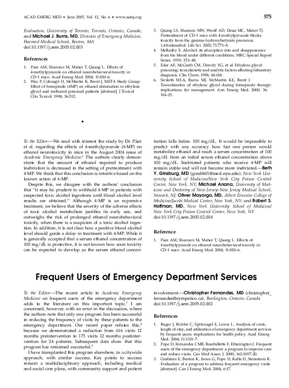 (PDF) Frequent Users of Emergency Department Services