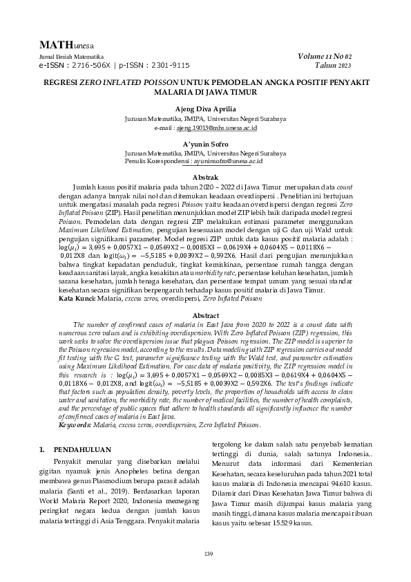 (PDF) Regresi Zero Inflated Poisson Untuk Pemodelan Angka Positif ...