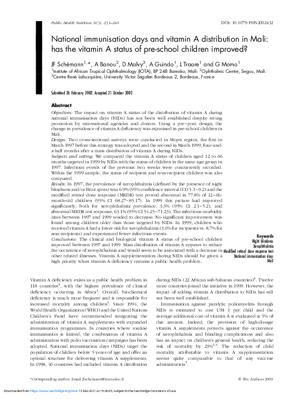 (PDF) National immunisation days and vitamin A distribution in Mali ...