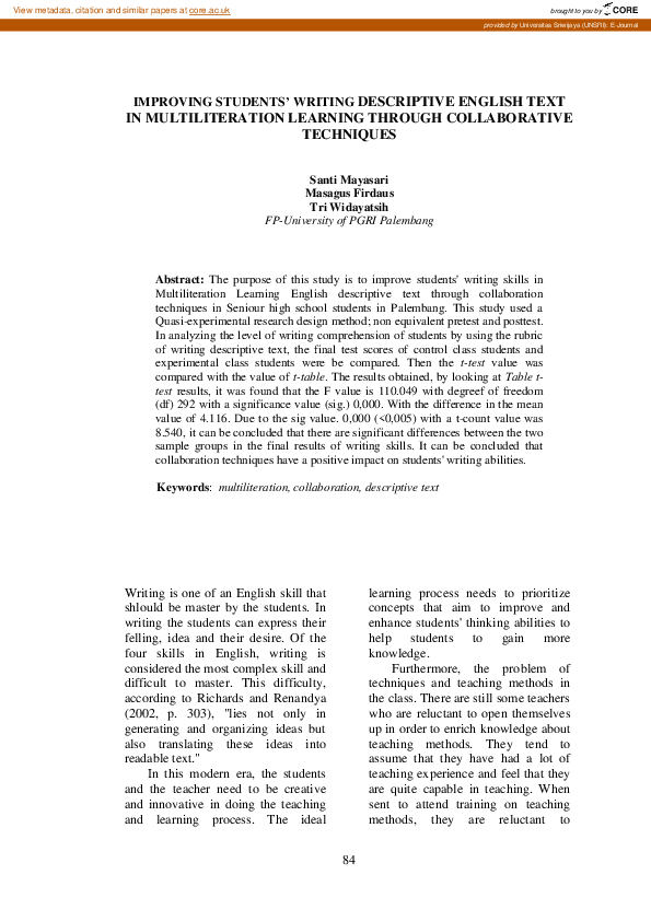 (PDF) Improving Students’ Writing Descriptive English Text in ...