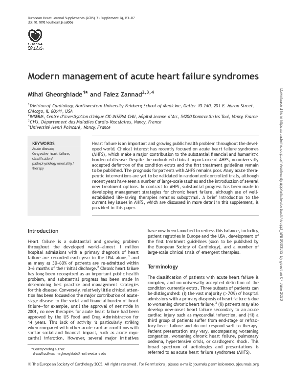 (PDF) Modern management of acute heart failure syndromes