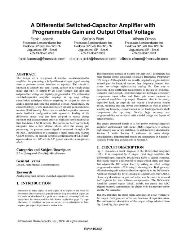 (PDF) A differential switched-capacitor amplifier with programmable ...