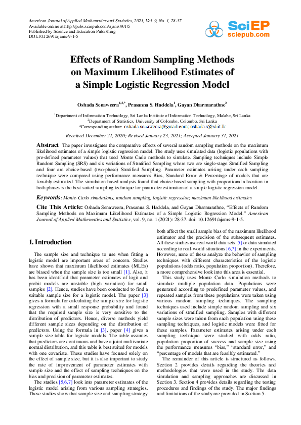 (PDF) Effects of Random Sampling Methods on Maximum Likelihood ...