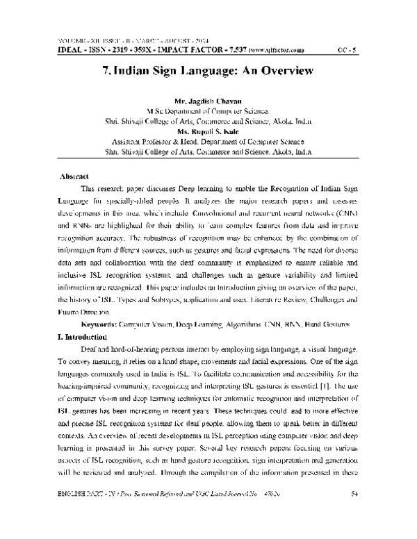 (PDF) Indian Sign langauge: An Overview