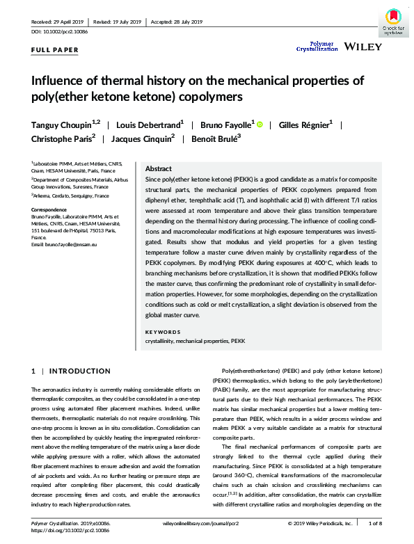 (PDF) Influence of thermal history on the mechanical properties of ...