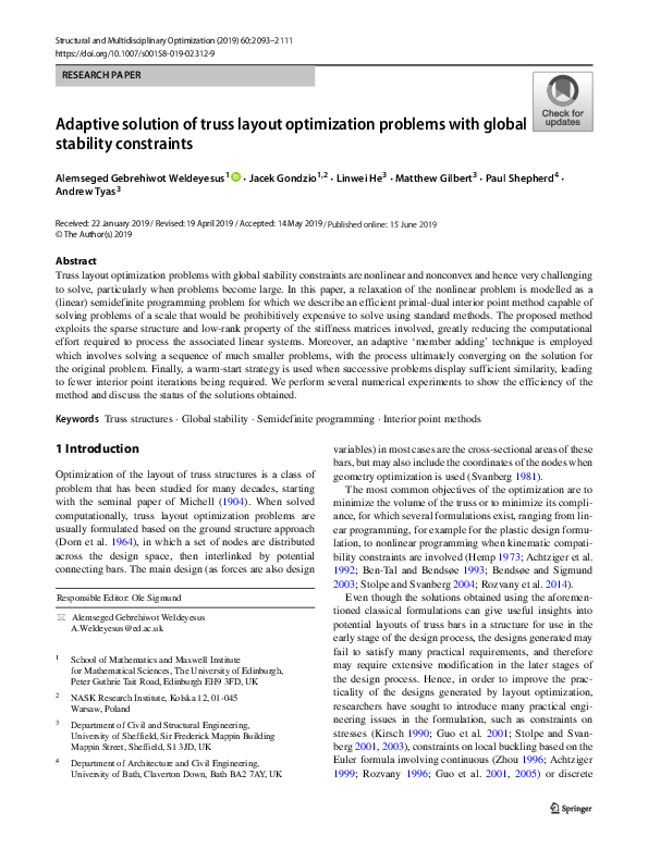(PDF) Adaptive solution of truss layout optimization problems with ...