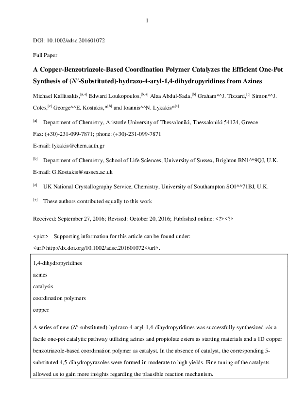 (PDF) A Copper-Benzotriazole-Based Coordination Polymer Catalyzes the ...