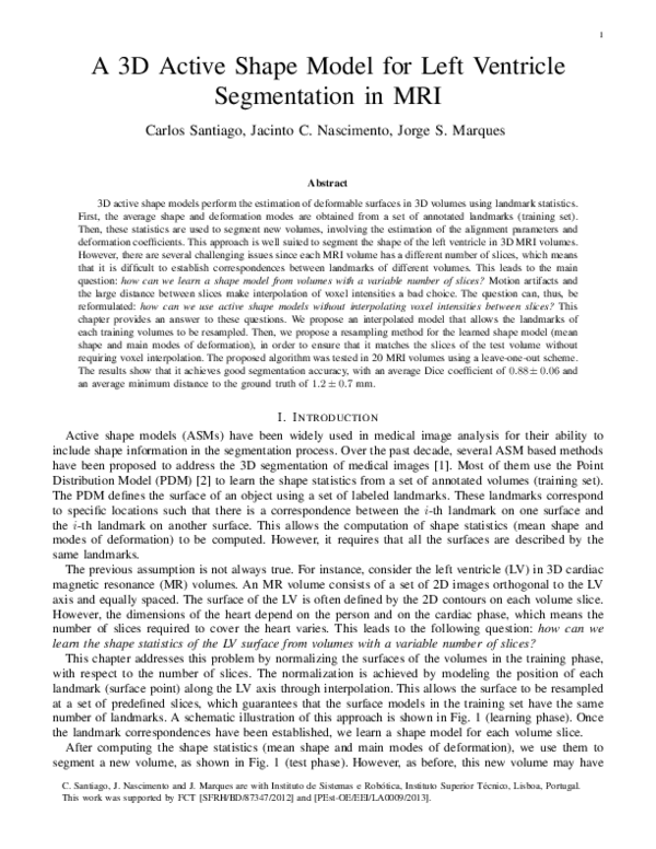 (PDF) A 3D active shape model for left ventricle segmentation in MRI