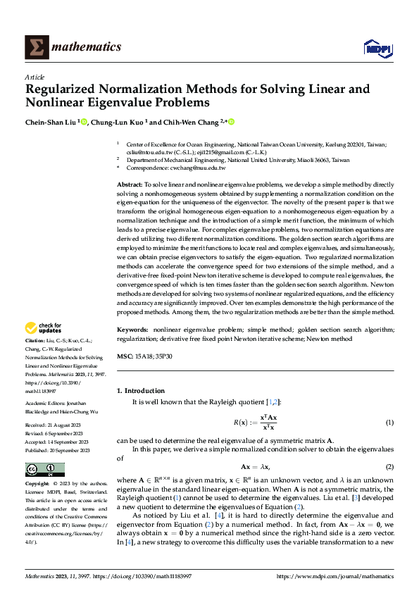 (PDF) Regularized Normalization Methods for Solving Linear and ...