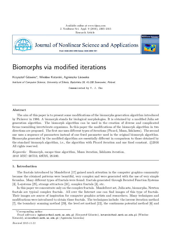 (PDF) Biomorphs via modified iterations