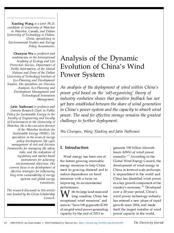 (PDF) Analysis of the Dynamic Evolution of China's Wind Power System