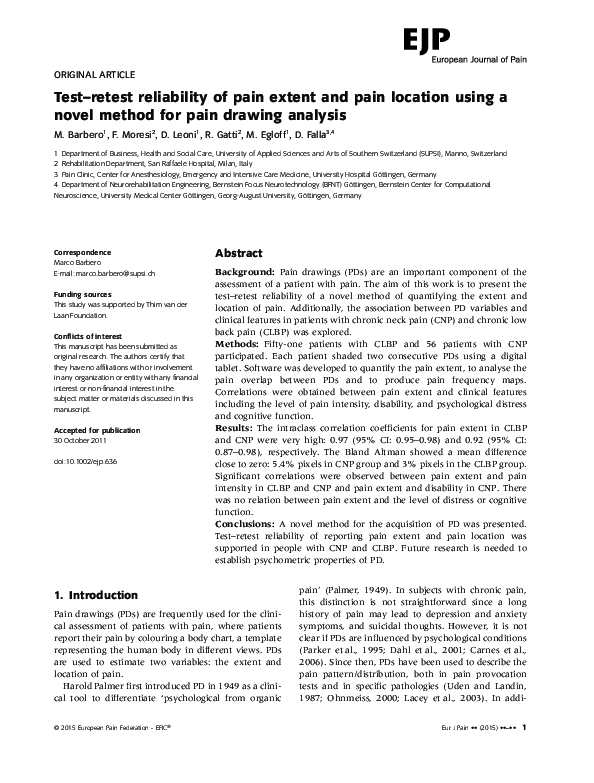 (PDF) Test-retest reliability of pain extent and pain location using a ...