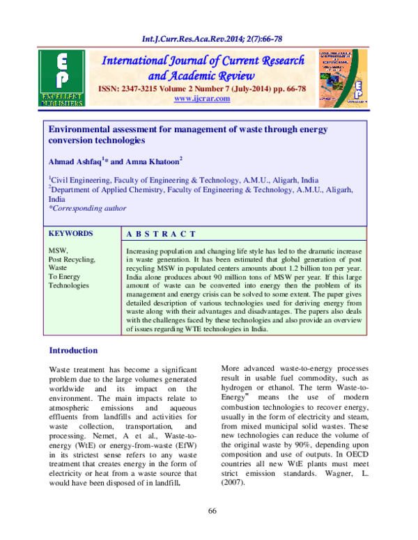 (PDF) Environmental assessment for management of waste through energy ...