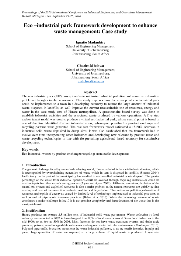 (PDF) Eco – industrial park framework development to enhance waste ...