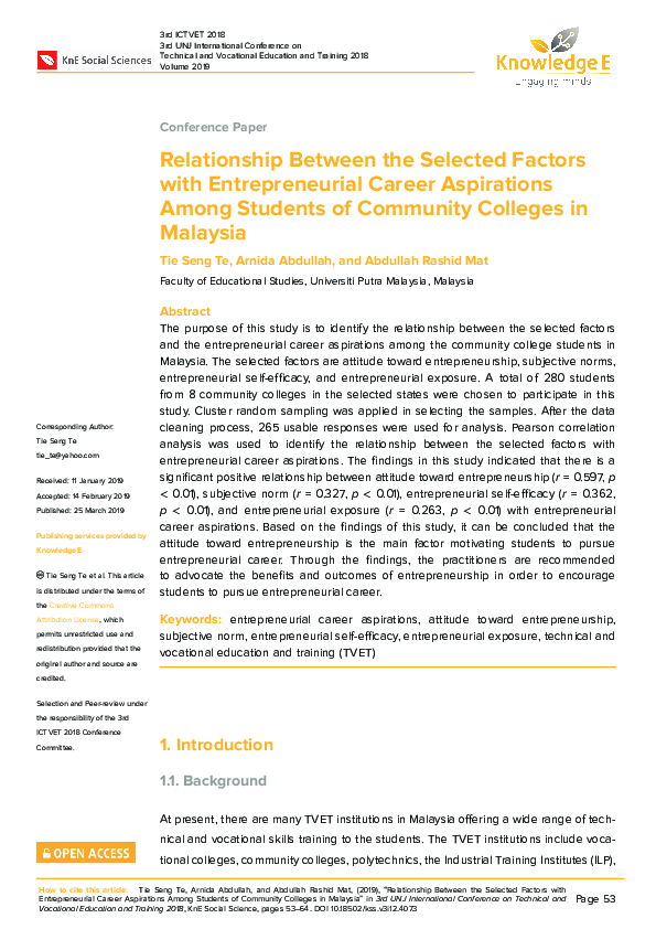 (PDF) Relationship Between the Selected Factors with Entrepreneurial ...