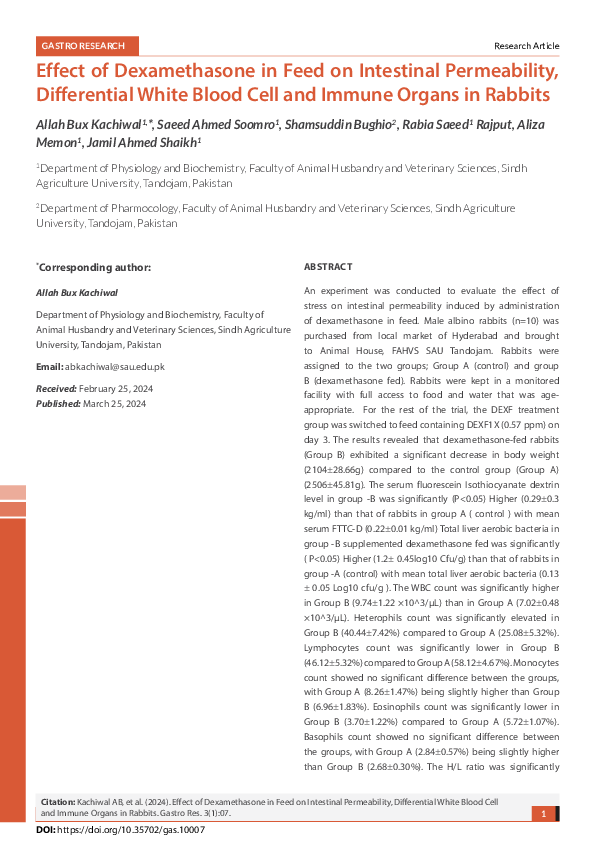 (PDF) Effect of Dexamethasone in Feed on Intestinal Permeability ...