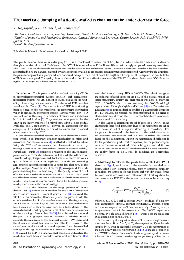 (PDF) Thermoelastic damping of a double-walled carbon nanotube under ...