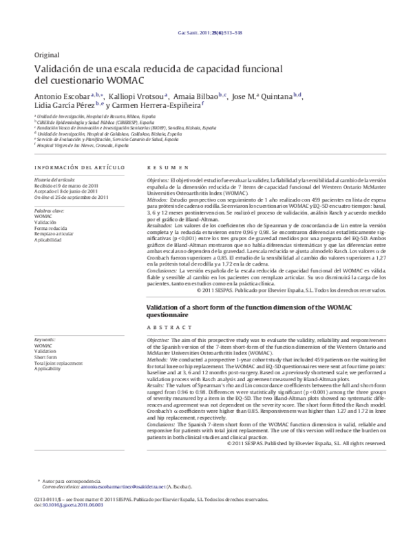 (PDF) [Validation of a short form of the function dimension of the ...