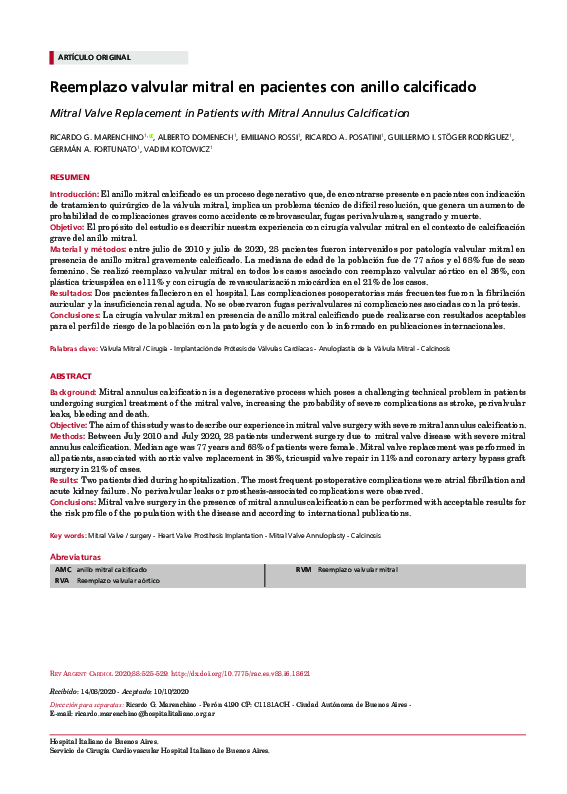 (PDF) Mitral Valve Replacement in Patients with Mitral Annulus ...