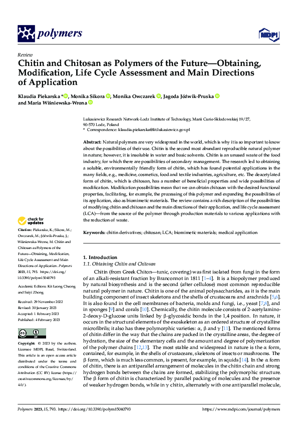 (PDF) Chitin and Chitosan as Polymers of the Future—Obtaining ...