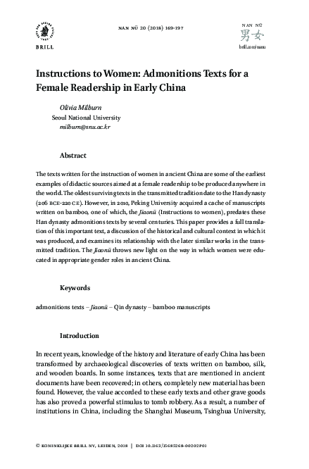 (PDF) Instructions to Women: Admonitions Texts for a Female Readership ...