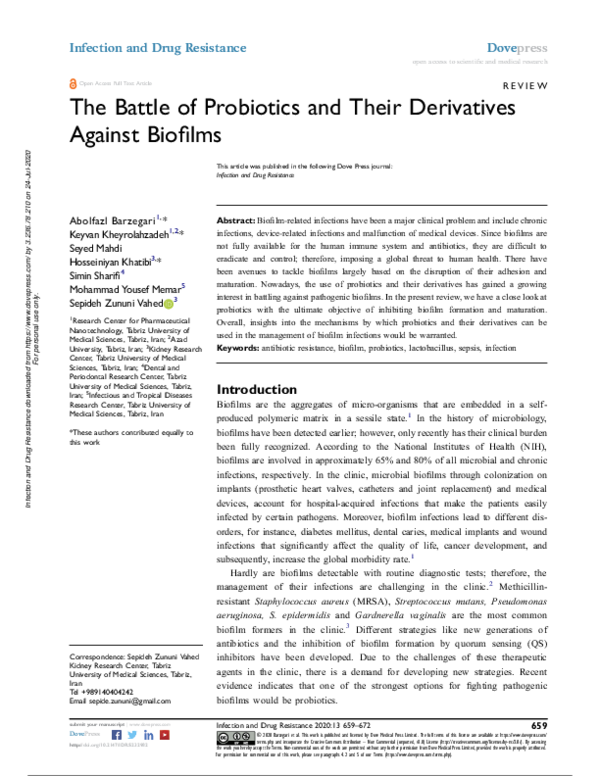 (PDF) The Battle of Probiotics and Their Derivatives Against Biofilms