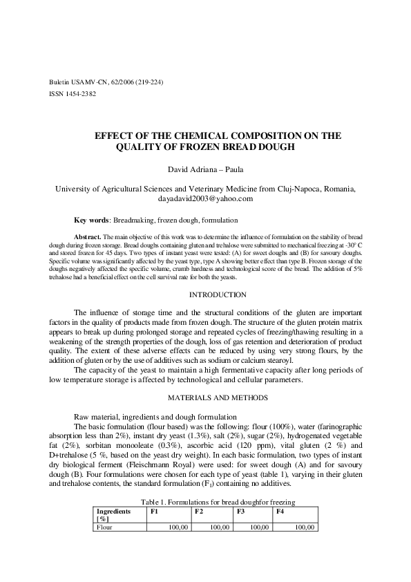 (PDF) Effect of the Chemical Composition on the Quality of Frozen Bread ...